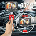 Hand holding a Ralcam articulating borescope with HD screen displaying engine parts, featuring 90°C high temperature protection