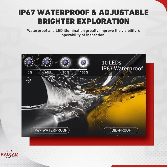 IP67 waterproof articulating borescope with adjustable 10 LED lights for inspection