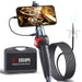 Articulating borescope with flexible cable, handheld controller, smartphone display showing gears, and carrying case