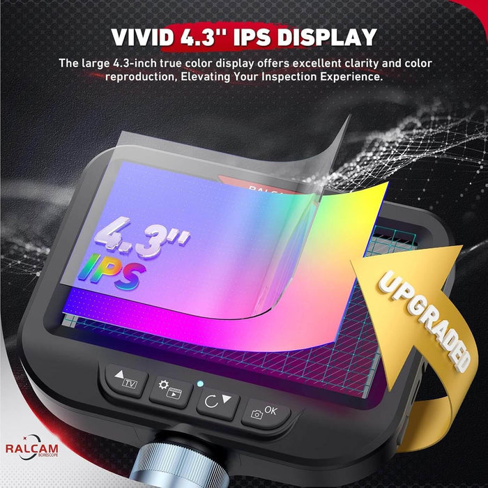 Ralcam borescope with upgraded vivid 4.3-inch IPS display and control buttons