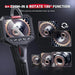2-way endoscope camera with 6 LED lights showing gear close-up on 3.5-inch screen, 4x zoom and 180° rotate