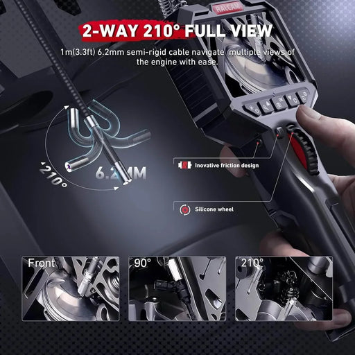 2-way 210° flexible engine inspection endoscope with 6.2mm semi-rigid cable and silicone wheel controls