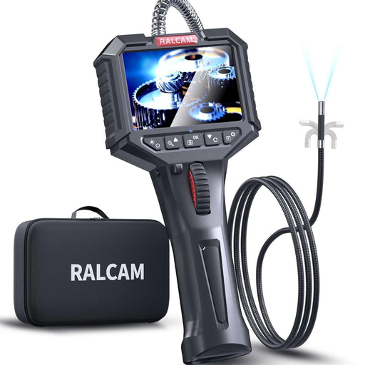 RALCAM handheld 2-way endoscope camera with 6 LED lights, flexible cable, and carrying case