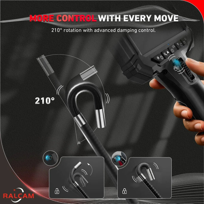 Ralcam articulating borescope with 210° flexible camera rotation and handheld control device
