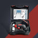 Portable borescope with 4.3-inch HD screen in black carrying case featuring foam padding and instruction manual