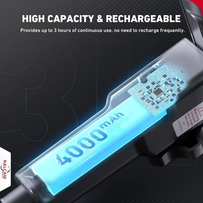 Close-up of 4000mAh battery and circuit in rechargeable electronic device with high capacity text