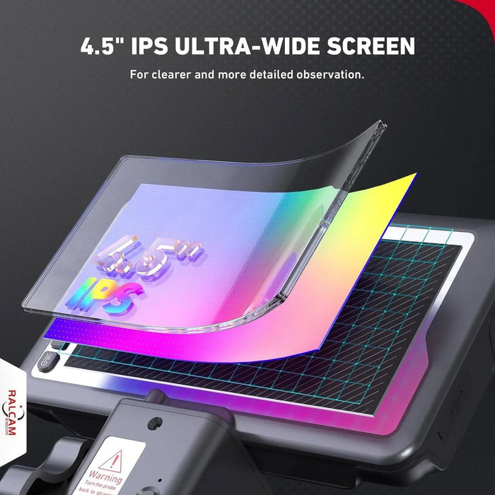 Close-up of RALCAM device with 4.5-inch IPS ultra-wide screen for detailed observation
