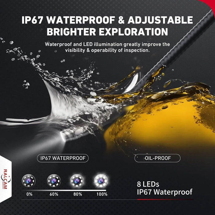 IP67 waterproof and oil-proof inspection camera with adjustable LED brightness for improved visibility