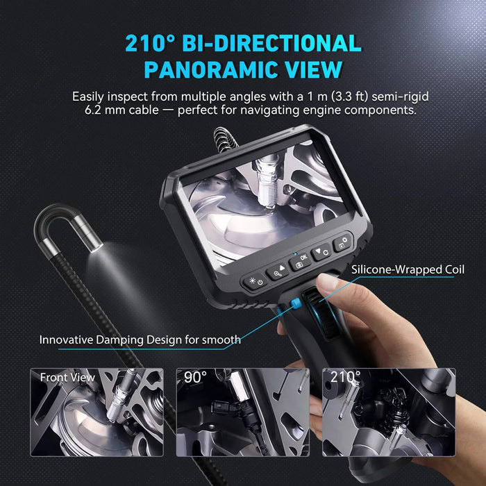 210° bi-directional articulating borescope with 4.3-inch screen inspecting engine components